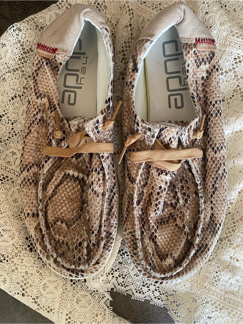 Hey Dude Snake-Print Wally Loafers in Pink/Beige and Brown